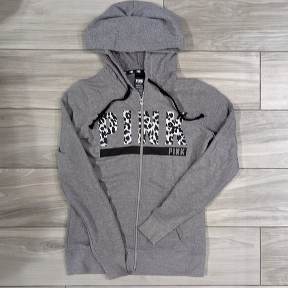 PINK Victoria's Secret Full Zip Leopard Print PINK Hoodie - Picture 1 of 2